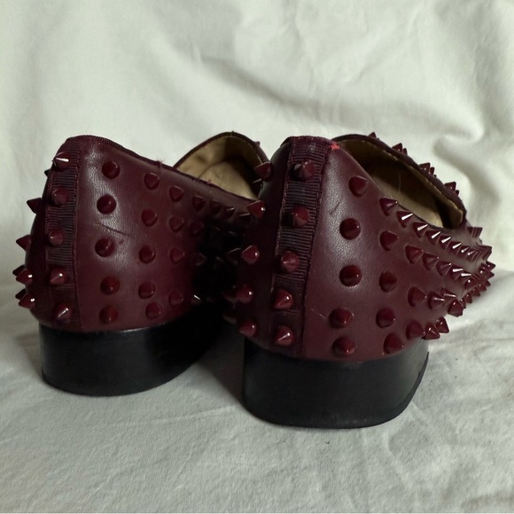 Men’s Christian Louboutin Burgundy Leather Spike Loafers 11 - Picture 4 of 10
